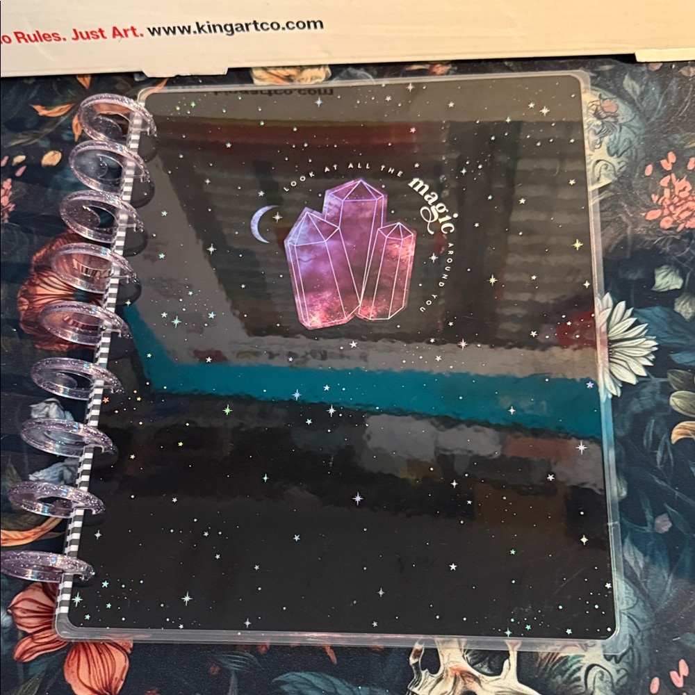 Happy planner classic size notebook with glitter moon discs